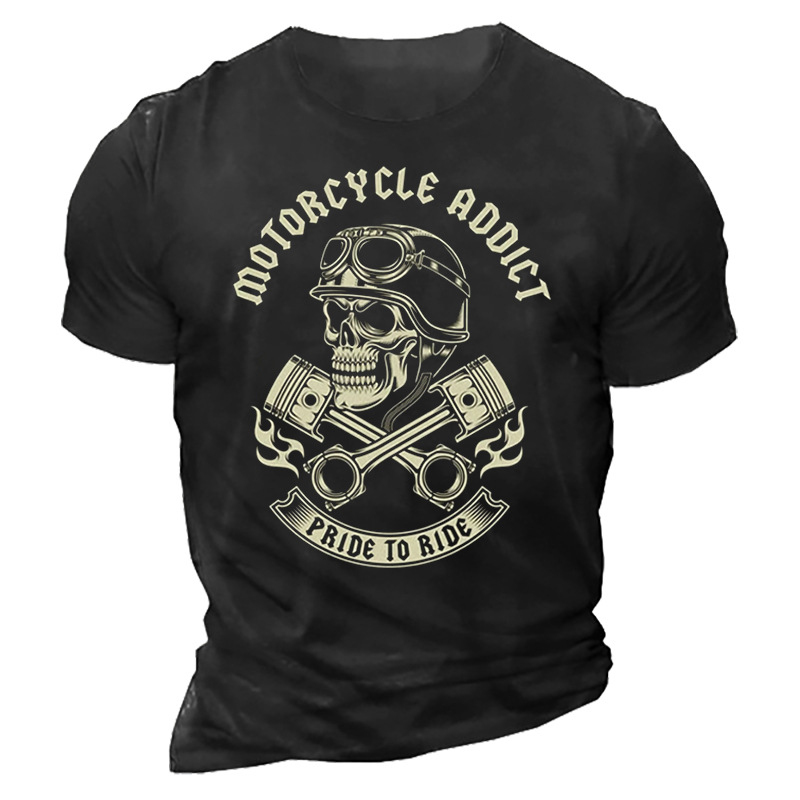 Motorcycle Addict Skull Print Chic Men's Crew Neck T-shirt