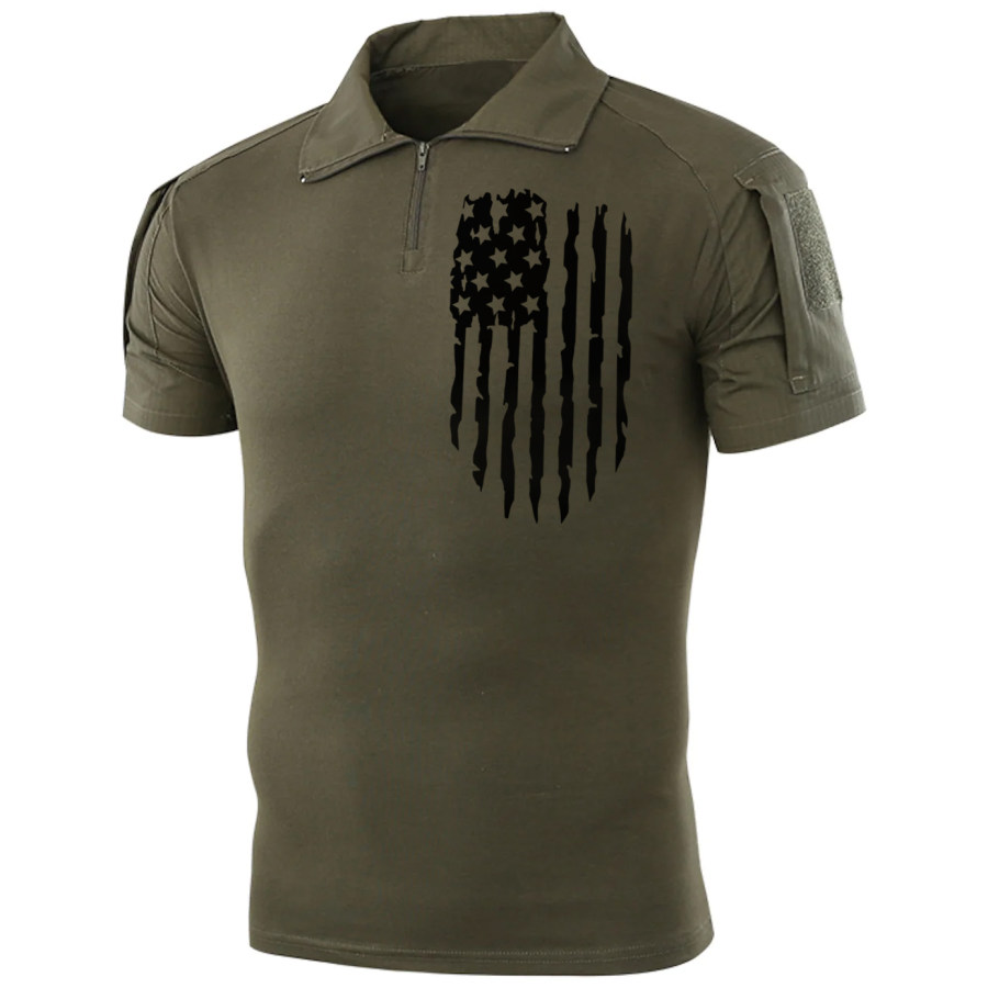 

Men's American Flag Print Outdoor Casual Lapel T-Shirt