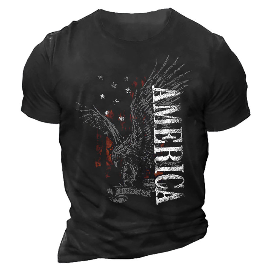 

Men's American Flag Eagle Vintage Print Crew Neck T-Shirt