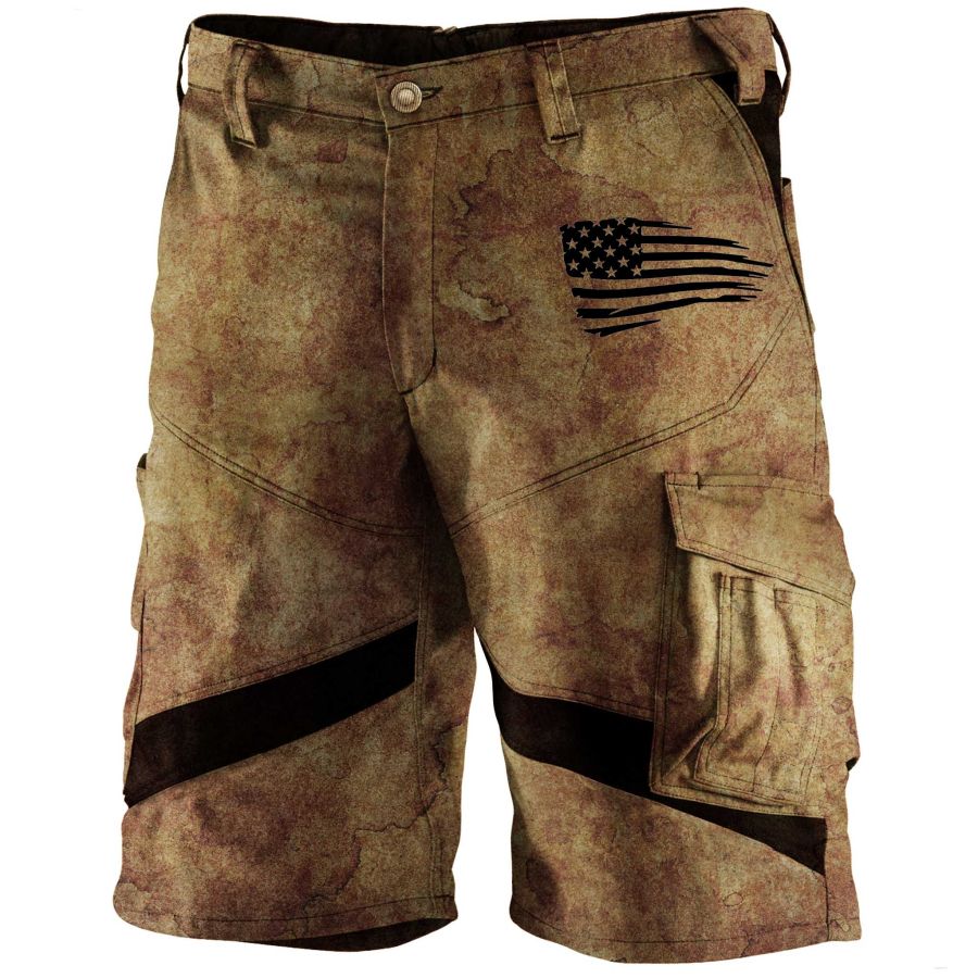 

Men's Outdoor Vintage Tactical American Flag Pocket Cargo Shorts