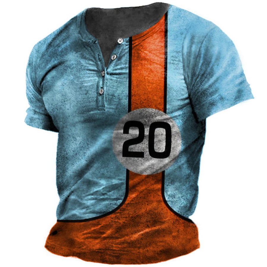 

Men's Outdoor Racing Number 20 Wheel Print Henley T-Shirt