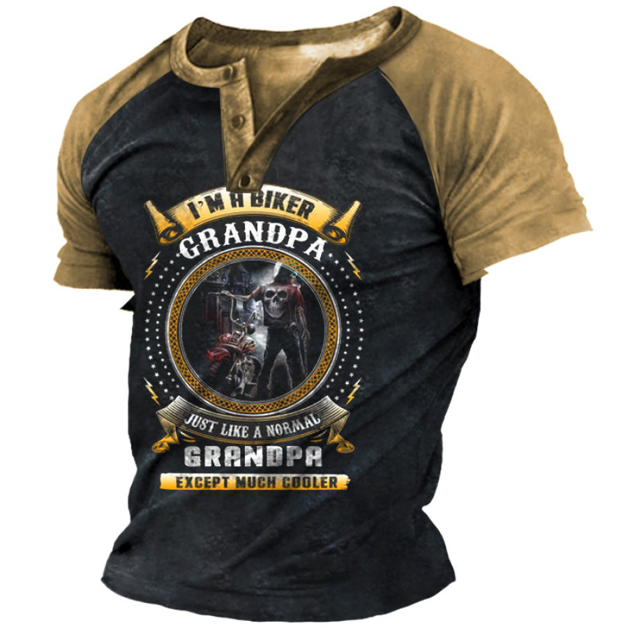 

I'm A Biker Grandpa Men's Vintage Henley Short Sleeve T-Shirt