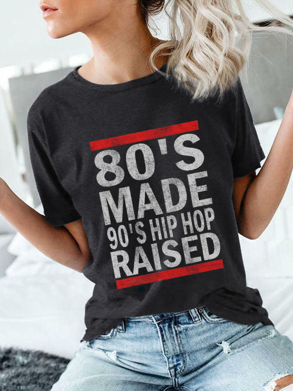 Women's 80's Made 90's Chic Hip Hop Raised Cotton T-shirt