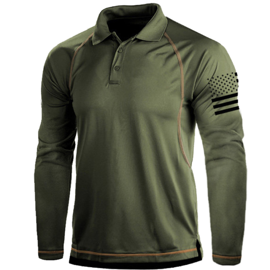 

Men's Outdoor American Flag Tactical Sport PoLo Neck Long Sleeve T-Shirt