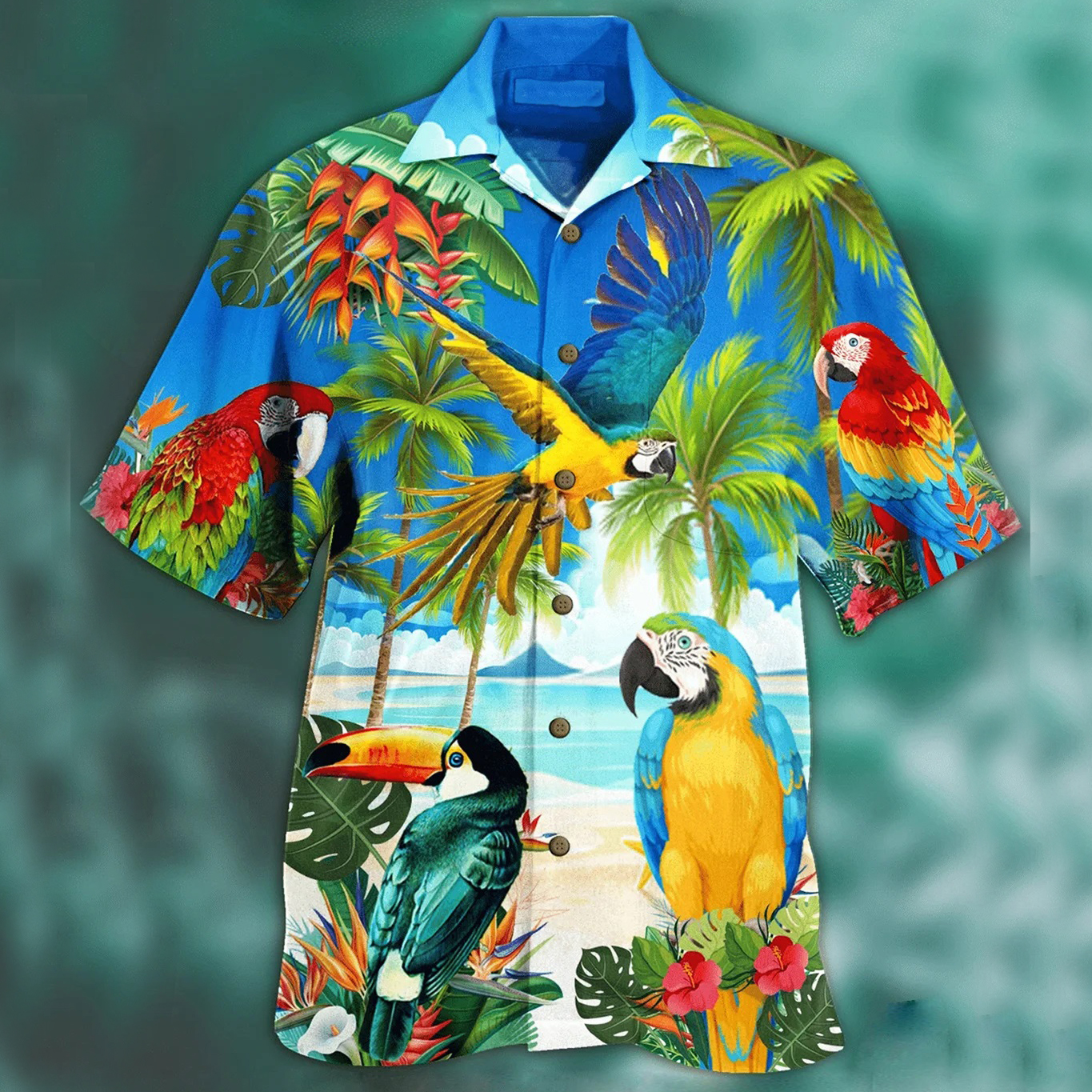 Men's Bird Seaside Beach Chic Short Sleeve Shirt