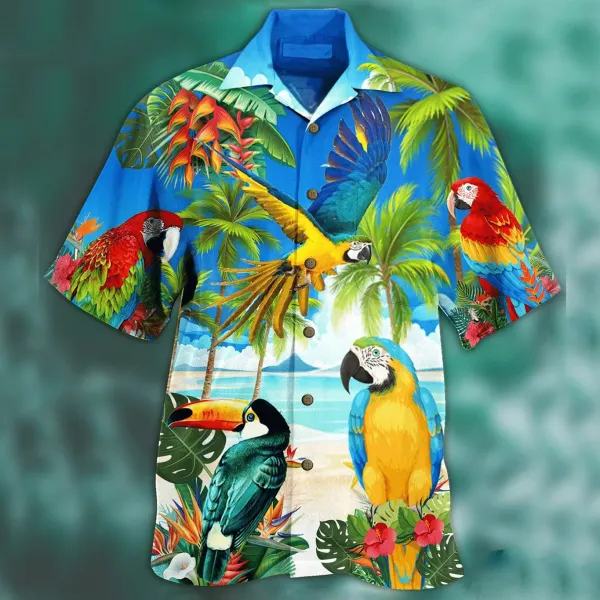 Men's Bird Seaside Beach Short Sleeve Shirt - Faciway.com 