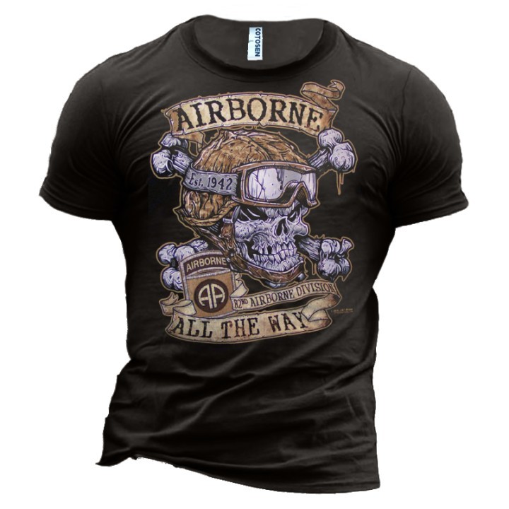 Men's Skull Airborne Cotton Print Chic T-shirt