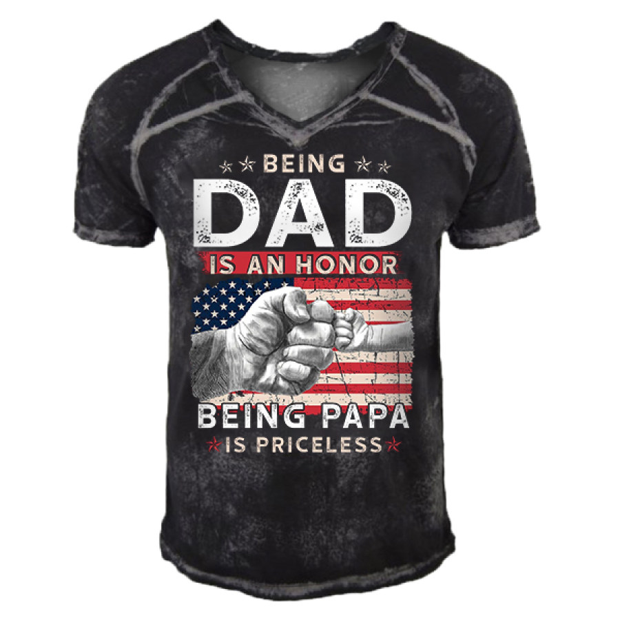 

Men's American Flag Being Dad Is An Honor Being Papa V-Neck T-Shirt