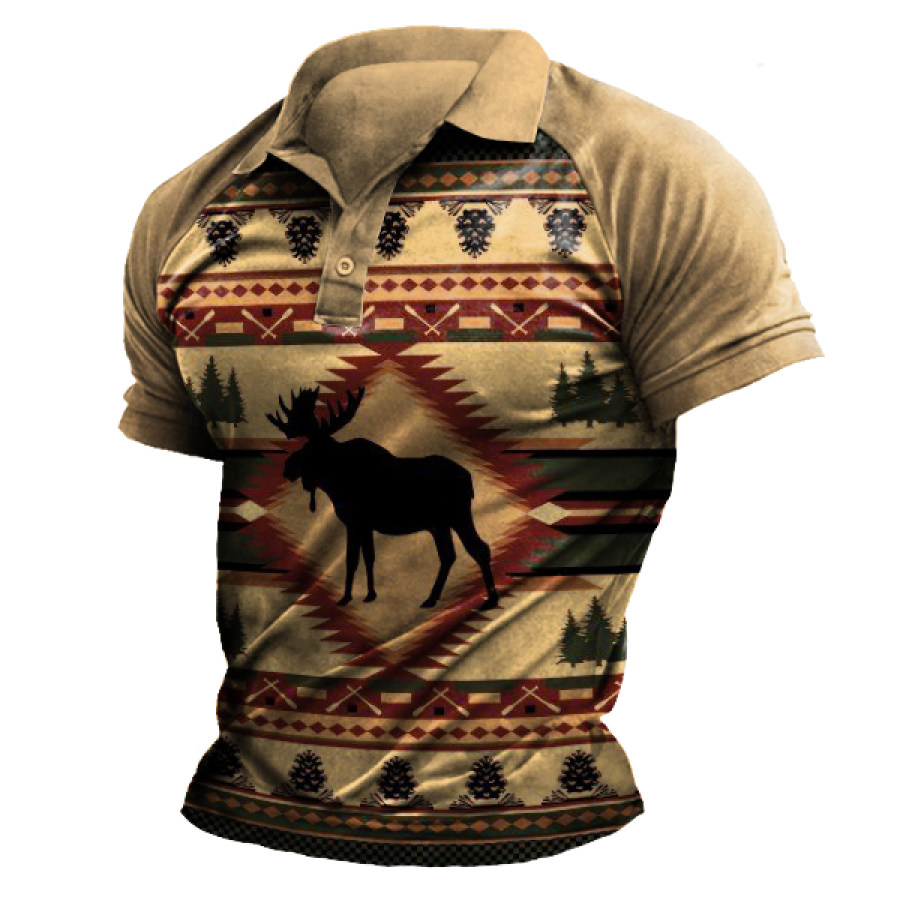 

Men's Outdoor Western Ethnic Pattern Polo Neck T-Shirt
