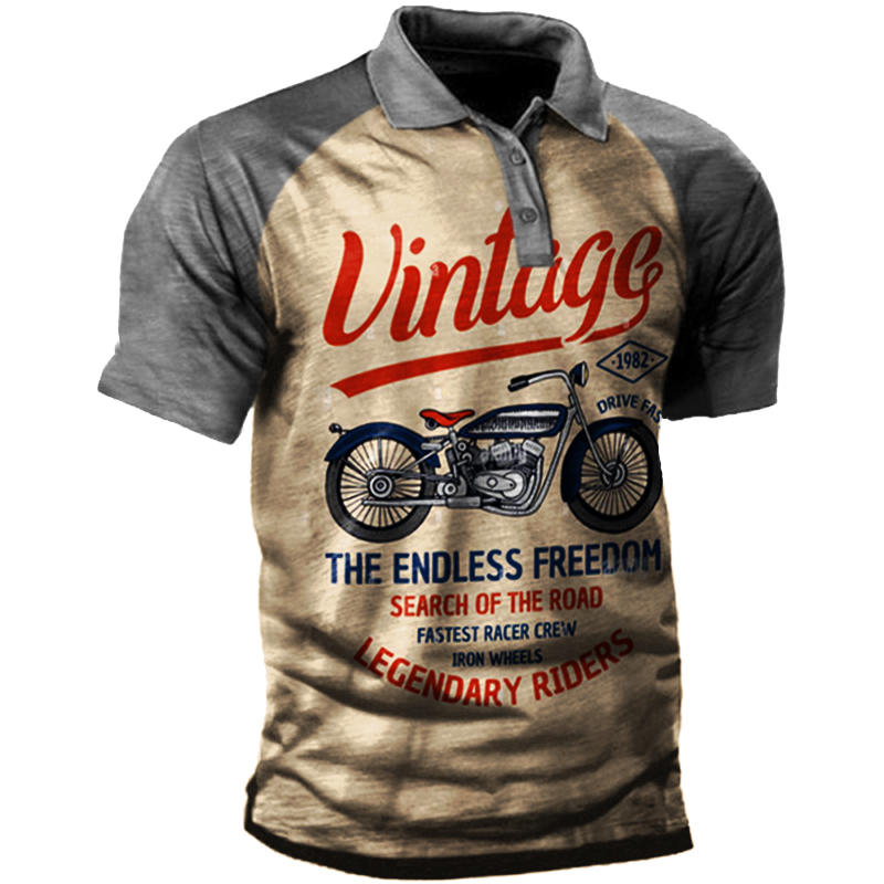 Vintage Motorcycle Racing Men's Print Chic Polo Short Sleeve T-shirt