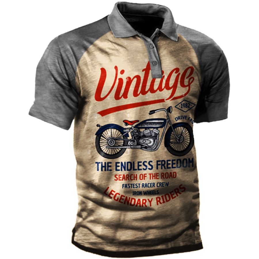 

Vintage Motorcycle Racing Men's Print Polo Short Sleeve T-Shirt