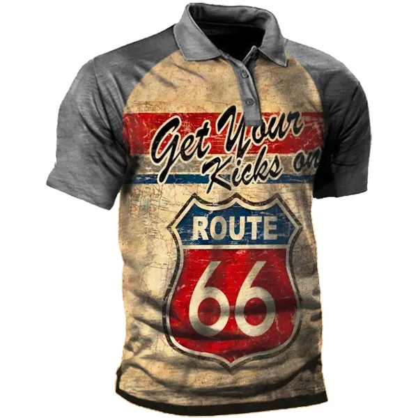 Retro Route 66 Men's Outdoor Polo Neck Short Sleeve T-Shirt - Nikiluwa.com 