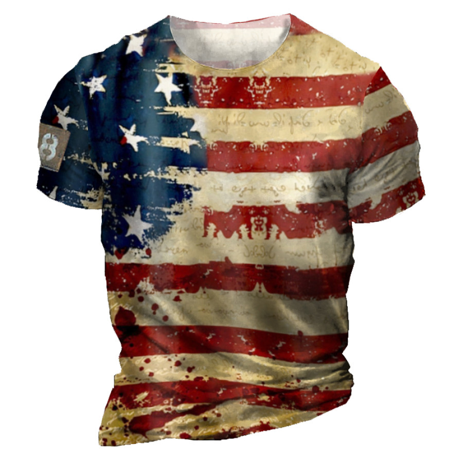 

Camiseta Masculina Tática 8 Retrô Com Estampa De Bandeira Americana Ao Ar Livre Casual Manga Curta