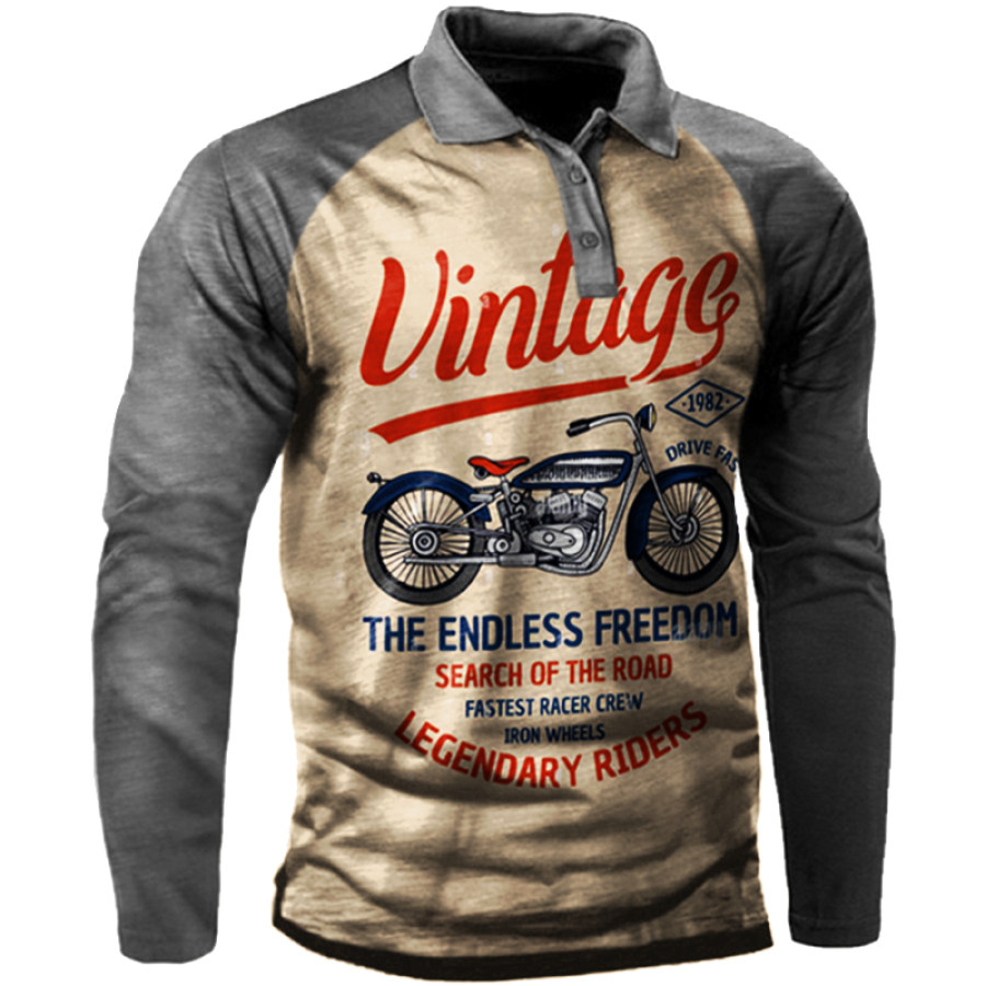 

Vintage Motorcycle Racing Men's Print Polo Long Sleeve T-Shirt