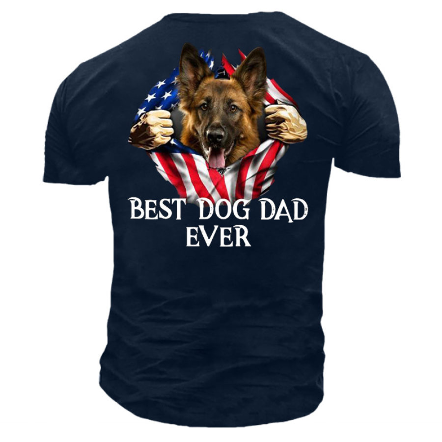

Best Dog Dad Ever American Flag Men Cotton T-Shirt