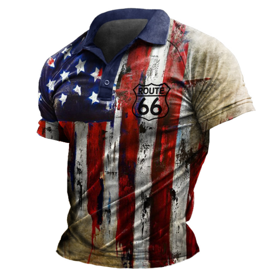 

Men's Outdoor Vintage Oil Painting American Flag Print Tactical Polo