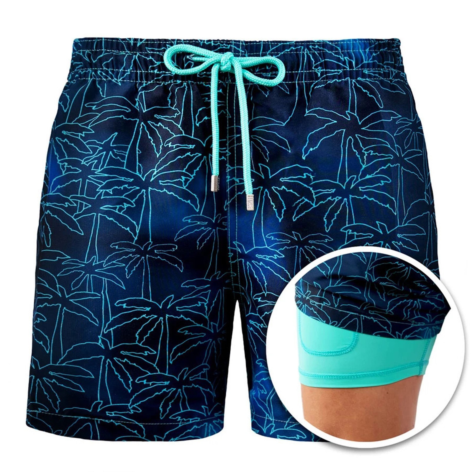 Men's Hawaiian Resort Print Chic Double Layer Beach Shorts
