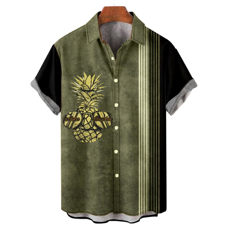 

Men's Tropical Fruit Hawaiian Seaside Resort Colorblock Print Shirt