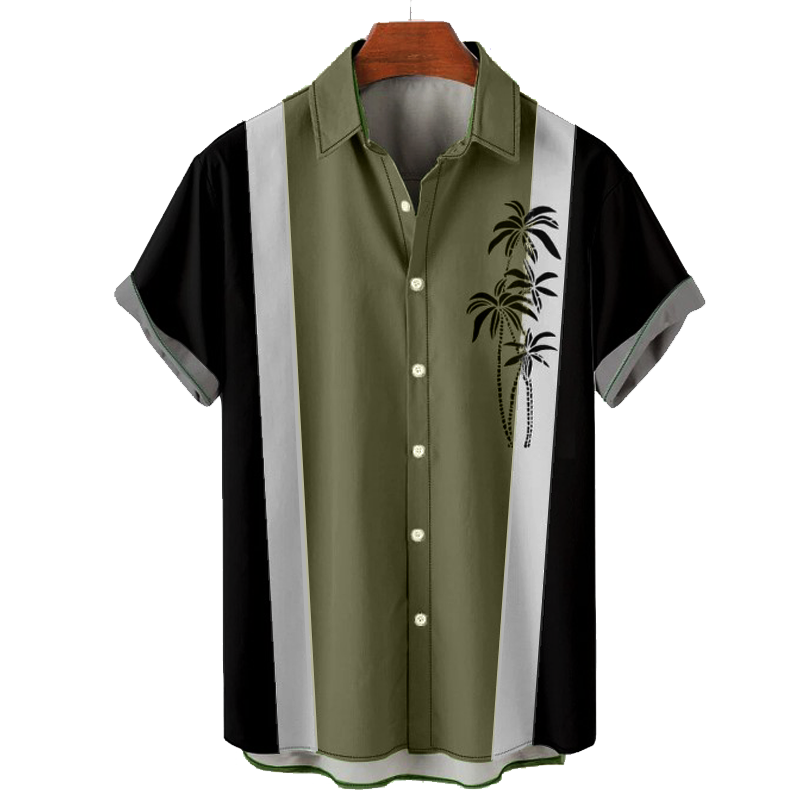 Men's Colorblock Palm Tree Print Chic Shirt