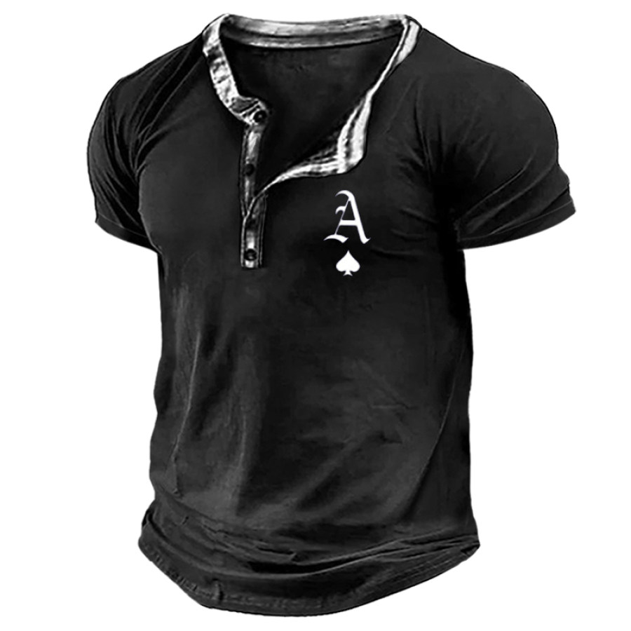 

Men's Playing Card A Letter Print Short Sleeve Henley T-Shirt