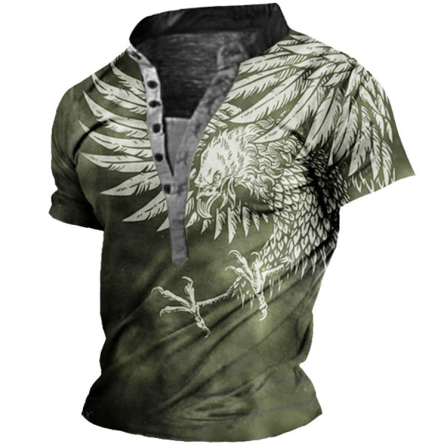 

Men's Outdoor Eagle Print Henley Collar T-Shirt