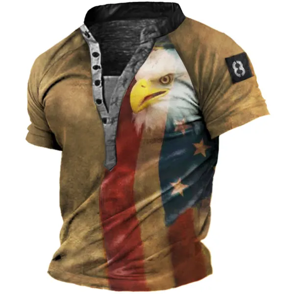 American Flag Eagle Men's Outdoor Tactical Henley Short Sleeve T-Shirt - Nikiluwa.com 