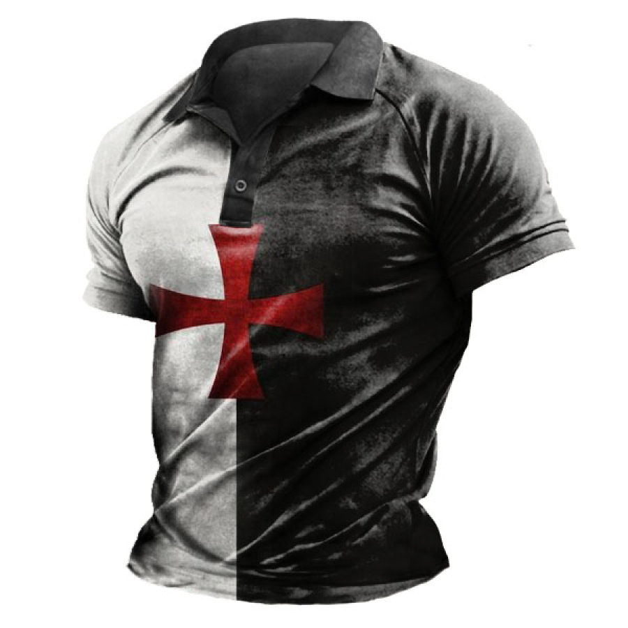 

Men's Jesus Cross Print Polo Neck T-Shirt