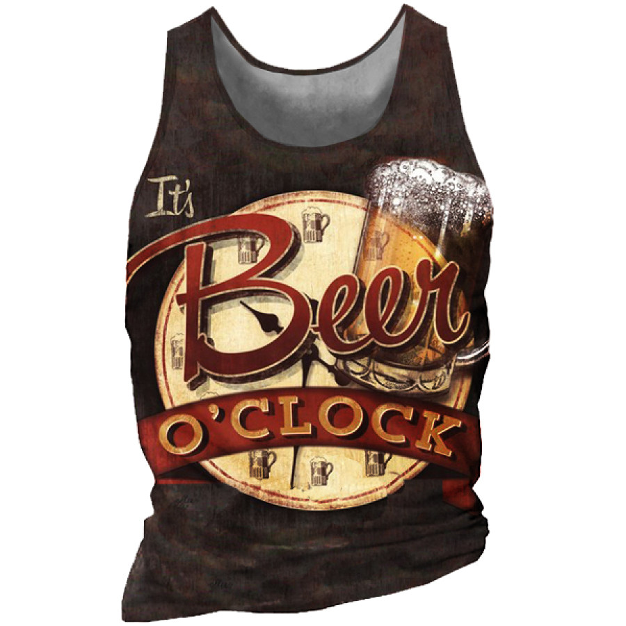 

It's Beer Vintage Print Men's Outdoor Henley Short Sleeve Tank Top