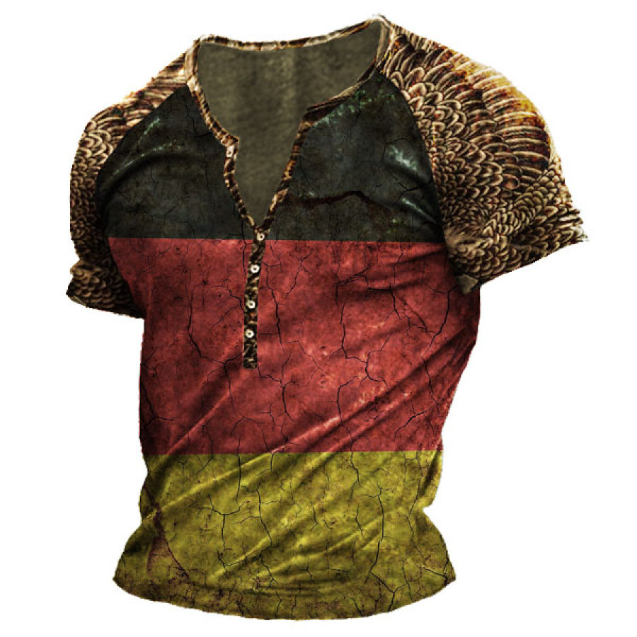 

Men's German Flag Eagle Henley Short Sleeve T-Shirt