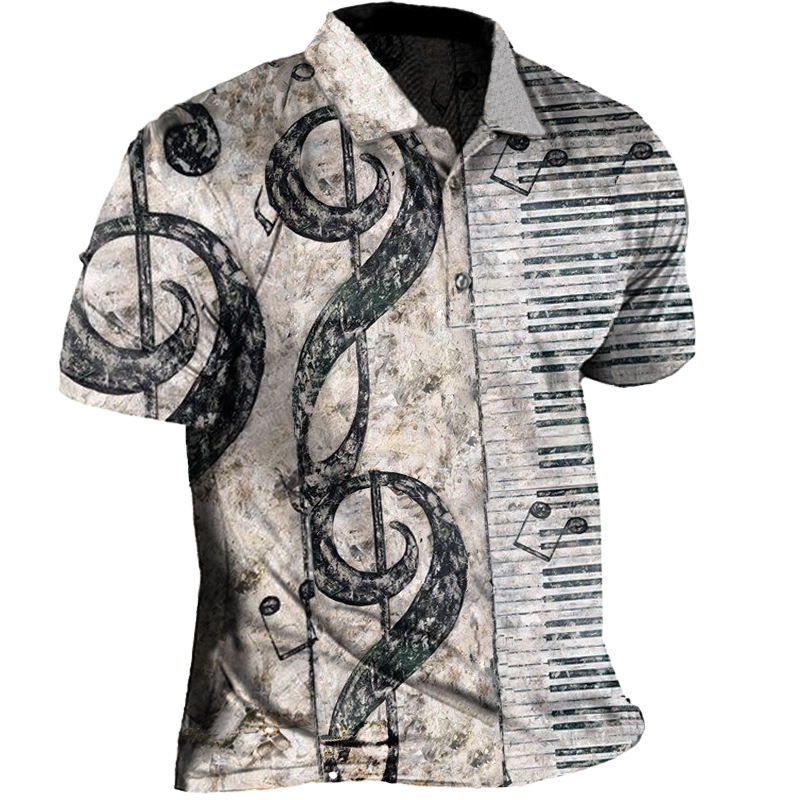 Men's Retro Rock Music Print Chic Polo Shirt