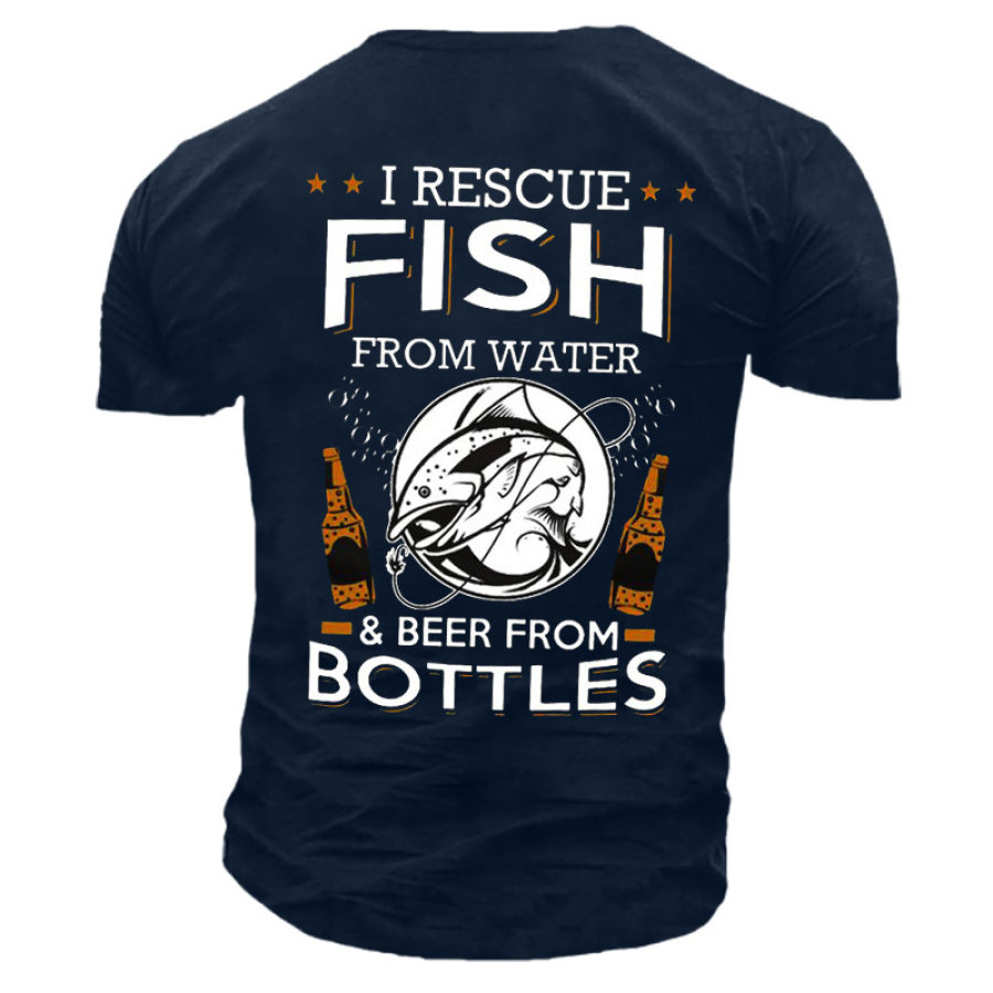 

I Rescue Fish From Water & Beer From Bottles Men Casual Short Sleeve Cotton T-Shirt