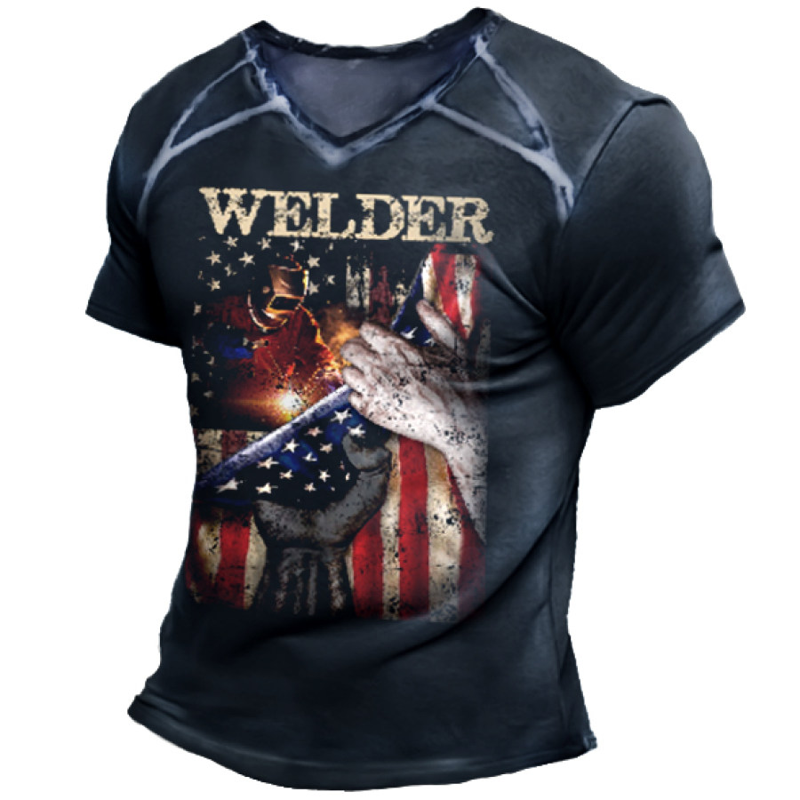 

Men's Welder Print Outdoor Casual V-Neck T-Shirt