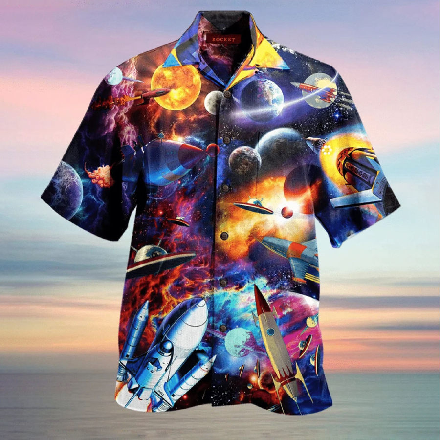 

Men's Spaceship Short Sleeve Beach Shirt