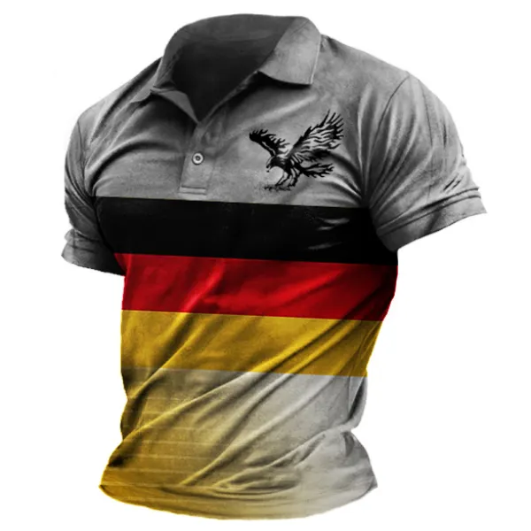 Men's Outdoor German Eagle Print Polo T-Shirt - Sanhive.com 