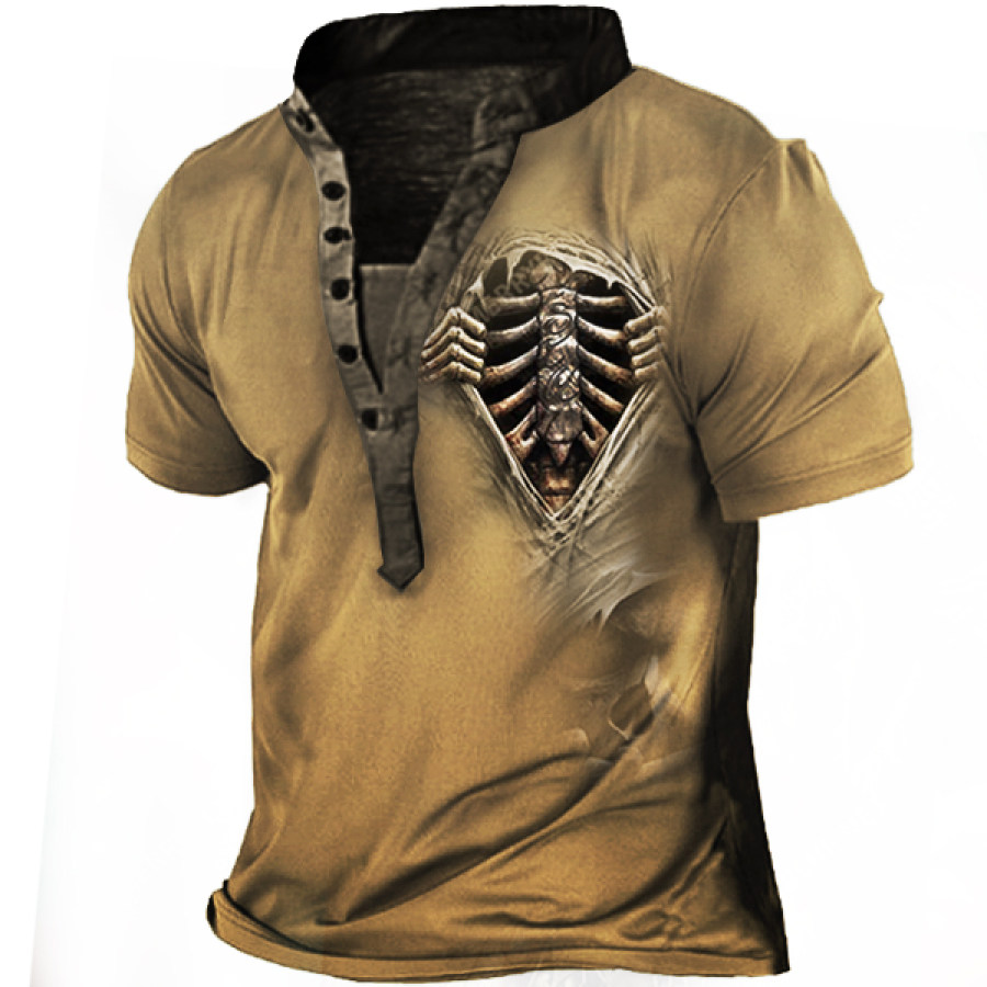 

Skull Men's Outdoor Henley Collar Beach T-Shirt