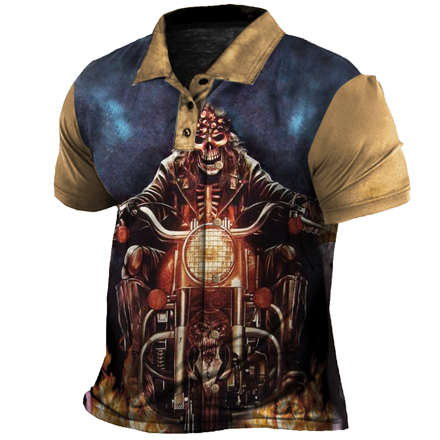 

Motorcycle Skull Men's Outdoor Polo Collar Beach T-Shirt