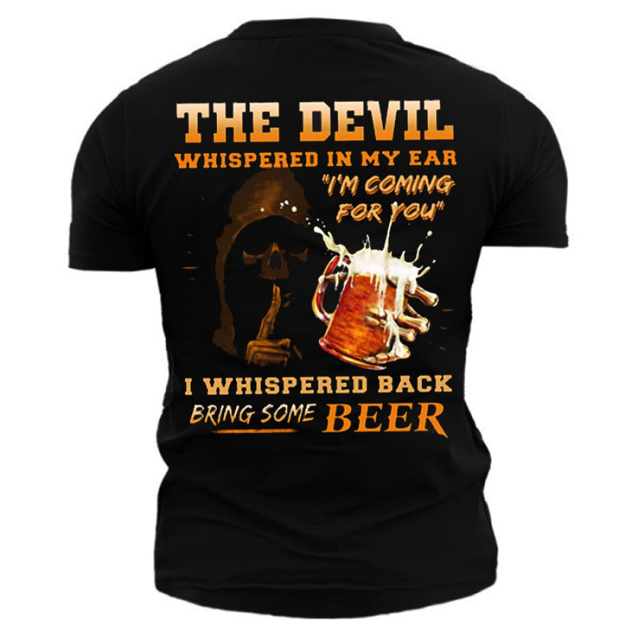 

The Devil Bring Beer Men's Fun Cotton Print T-Shirt
