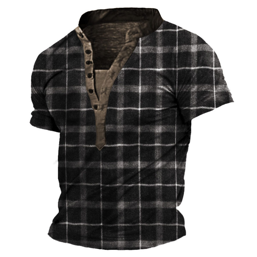 

Men's Plaid Henley Short Sleeve T-Shirt