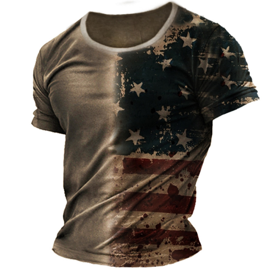 

Men's Outdoor American Flag Print Casual T-Shirt