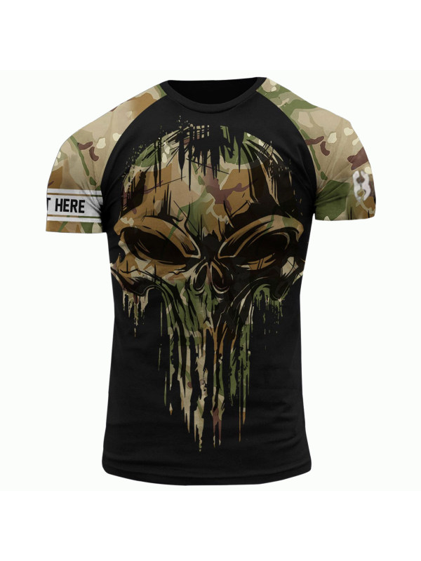 Men's Outdoor Camouflage Skull Short Sleeve Sports T-Shirt