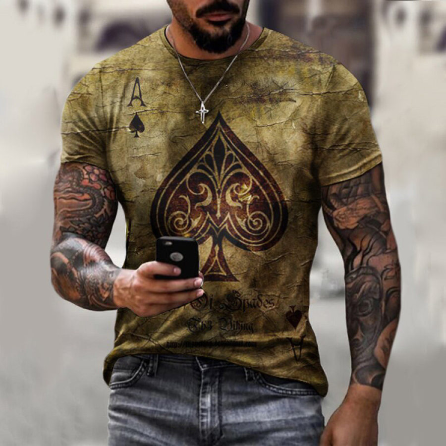 

Men's Vintage Casual Poker Print Short Sleeve T-Shirt