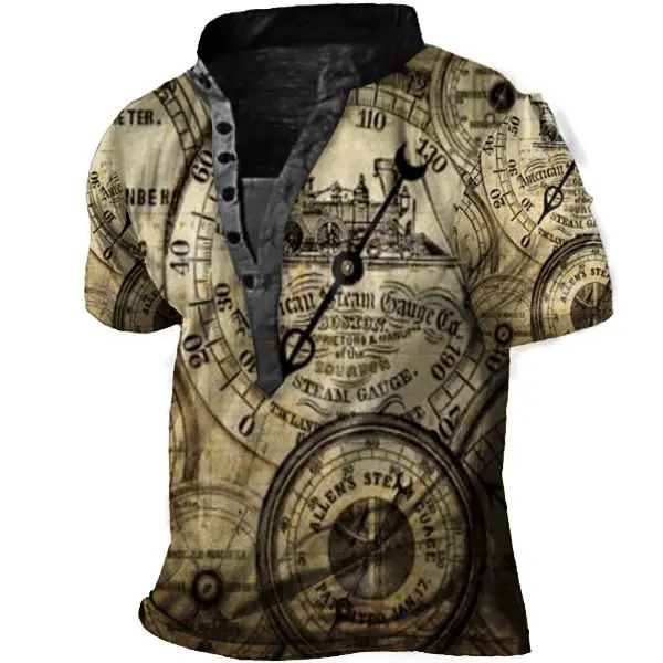 Men's Map Henley Short Sleeve T-Shirt - Nikiluwa.com 