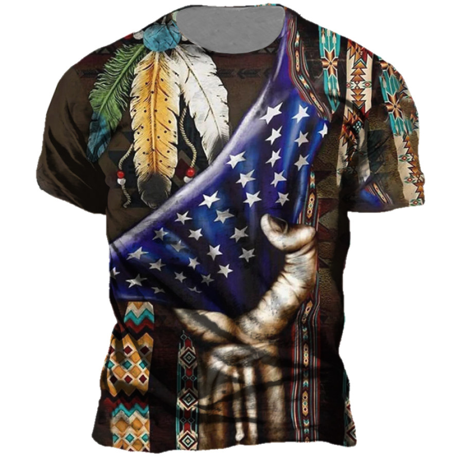 

Men's Vintage Totem Flag Print T-Shirt