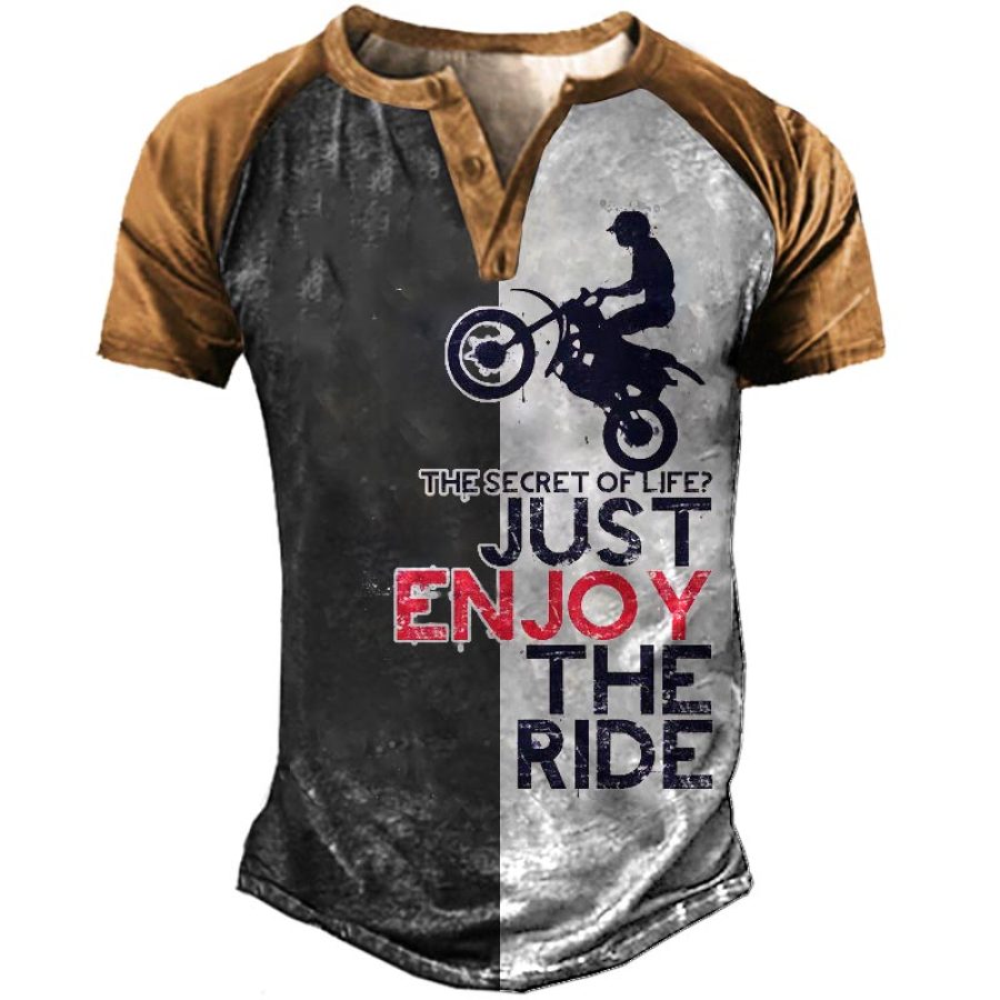 

Men's Outdoor Motorcycle Print Henley T-Shirt