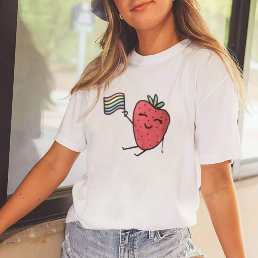 

Women's Rainbow Flag Strawberry Cotton T-Shirt