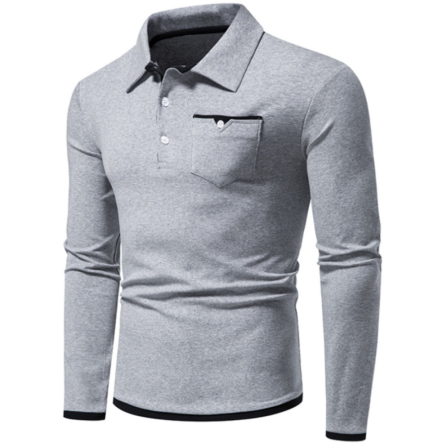 

Men's Outdoor Colorblock Pocket Polo Collar Casual Long Sleeve Shirt