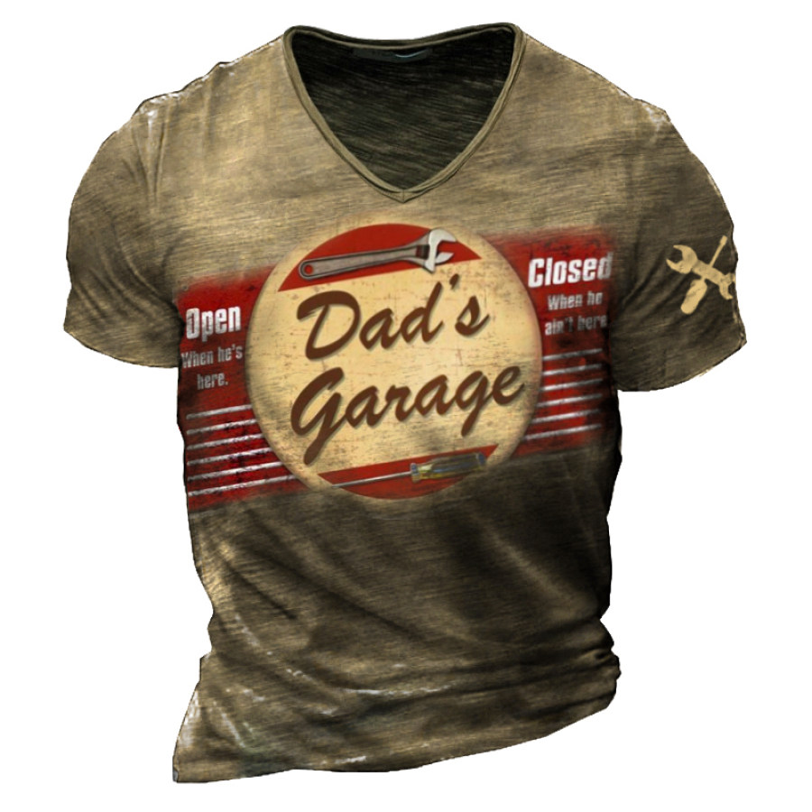 

DAD's Garage Vintage Print T-shirt à Col En V Pour Homme