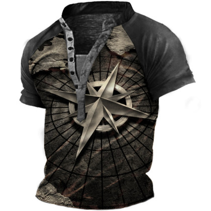 Men's Map Henley Short Sleeve T-Shirt