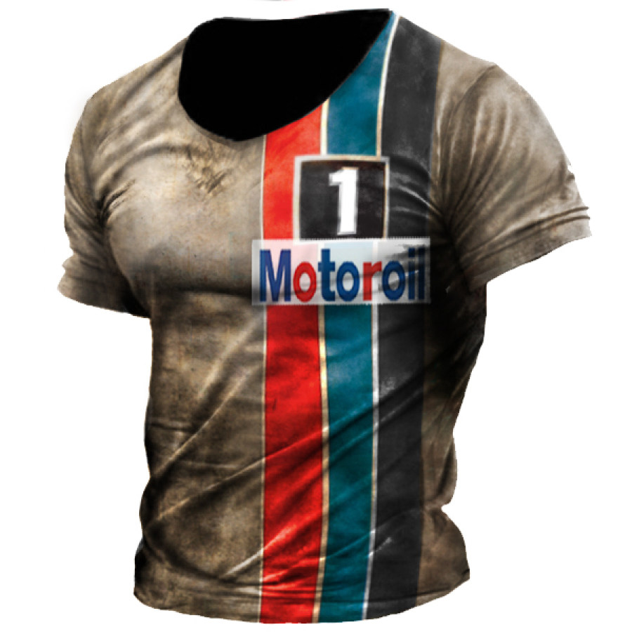 

Motor Oil Vintage Print Men's Outdoor Short Sleeve T-Shirt