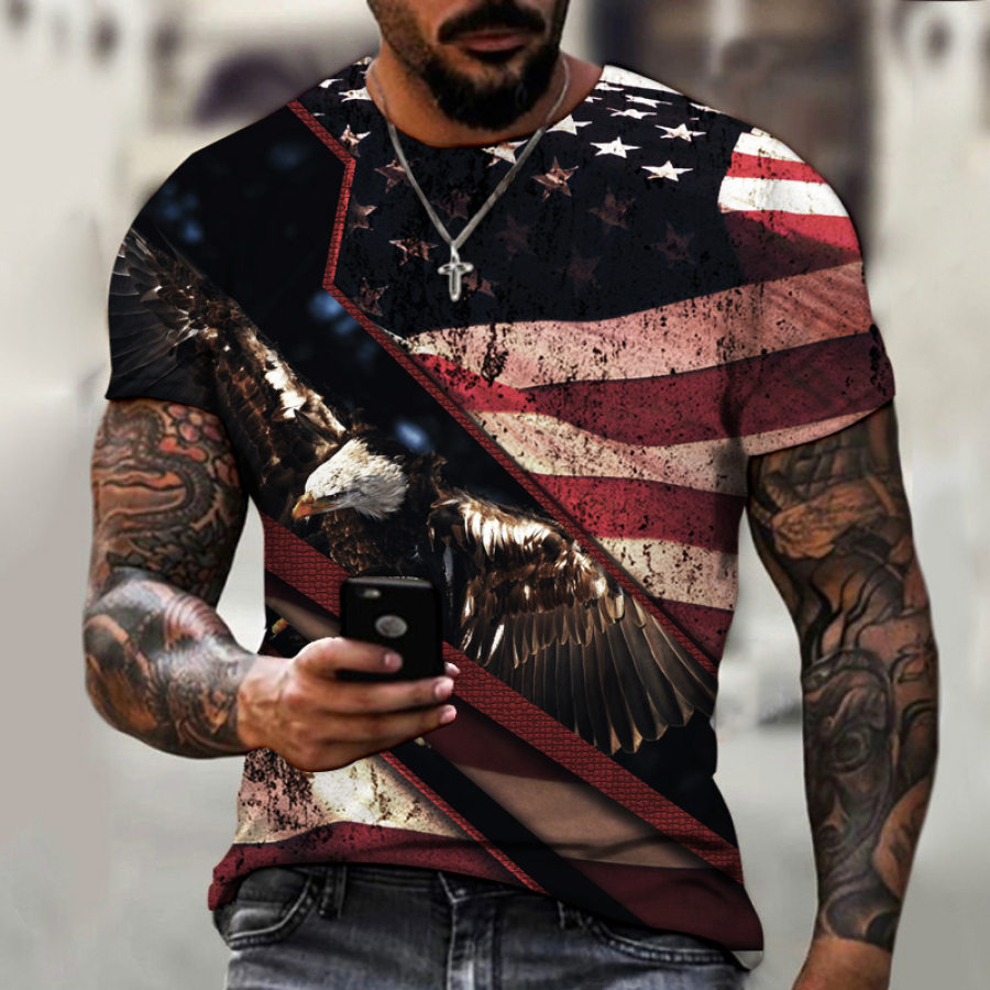 

Men's American Flag Eagle Totem Print T-Shirt